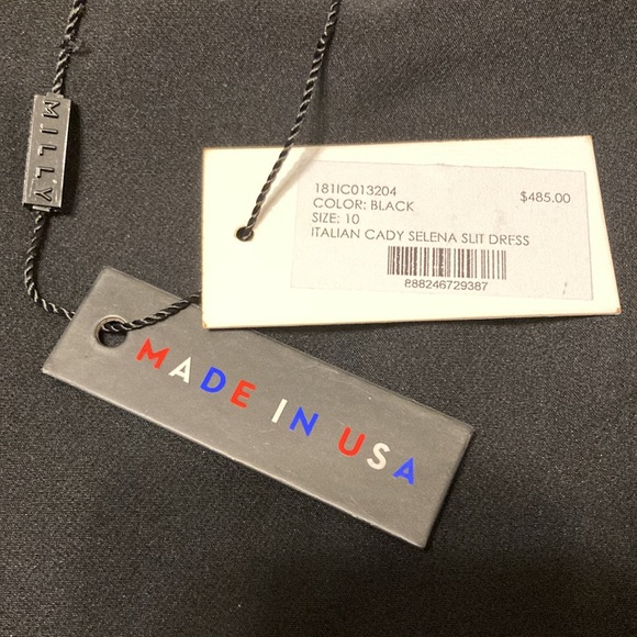 Milly Womens Size 10 Italian Cady Selena Slit Dress Black Midi Bell Sleeve NWT - Picture 10 of 16